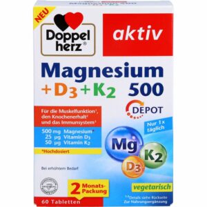 DOPPELHERZ Magnesium 500+D3+K2 Depot Tabletten 60 St.