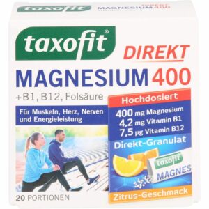 TAXOFIT Magnesium 400+B1+B6+B12+Folsäure 800 Gran. 20 St.
