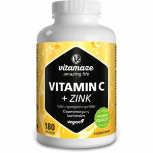 VITAMIN C 1000 mg hochdosiert+Zink vegan Tabletten 180 St.